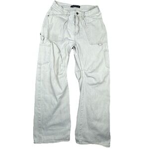 Lioness‎ Women's M Utility Barrel Leg Carpenter Jeans Beige 100% Cotton Workwear